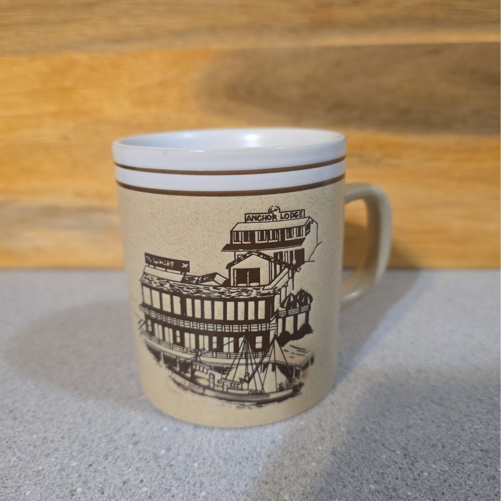 Vintage Wharf Restaurant Anchor Lodge Fort Bragg CA Coffee Mug Speckled Cup